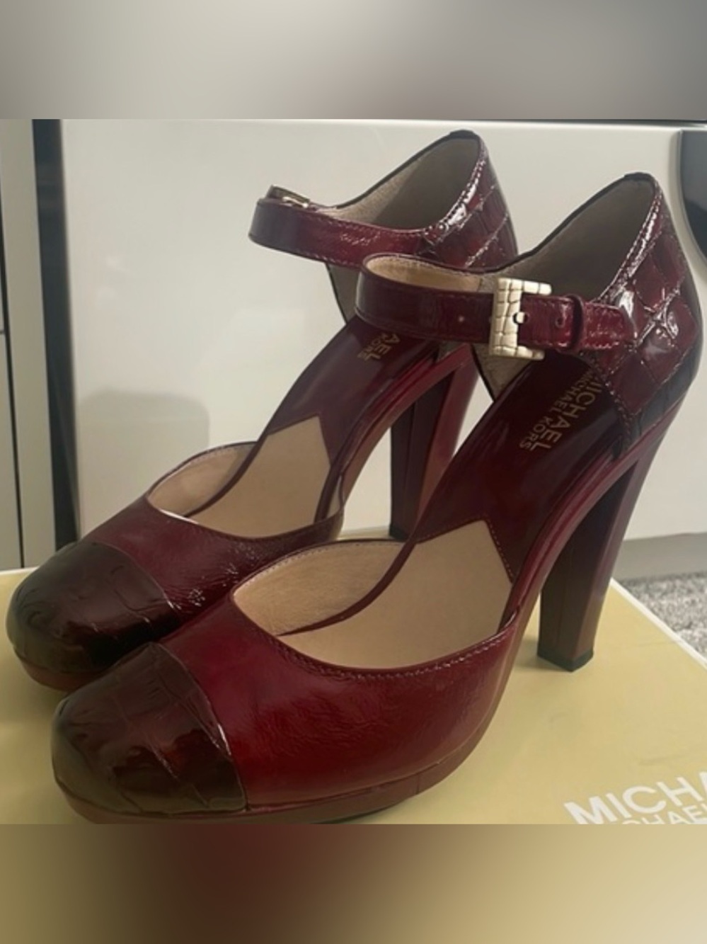 MICHAEL Michael Kors Burgundy Patent Leather Mary Jane Heels